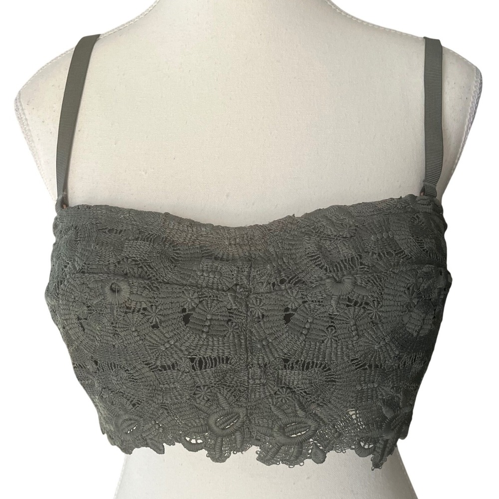 Aerie Olive Green‎ Floral Lace Bandeau Bralette Adjustable Straps Large
